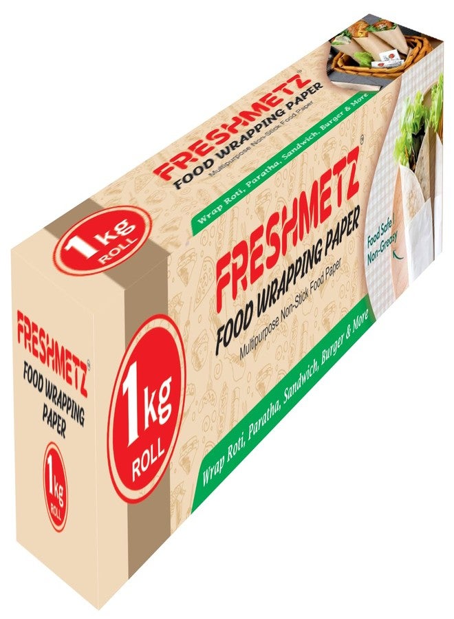 FRESHMETZ لفة ورق تغليف الطعام من فريش ميتز، وزن 1 كجم | ورق زبدة فاخر غير لاصق طويل جدًا | ورق زبدة مقاوم للدهون قابل لإعادة التسخين للخبز والتغليف وتخزين الطعام | صديق للبيئة وآمن لجميع الاستخدامات - Image 1